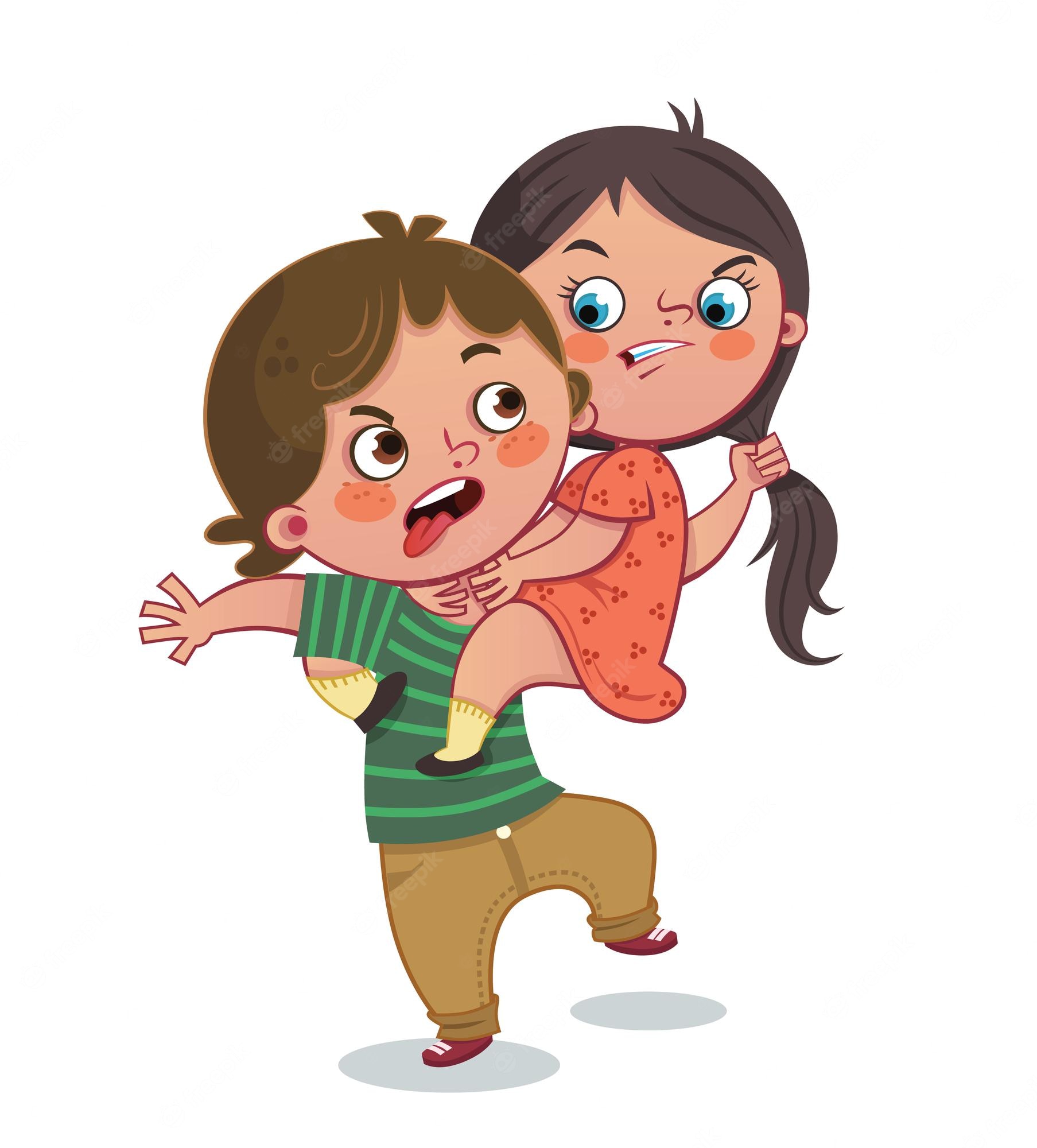 Family Clipart - brother-sister-enjoying-pillow-fighting - Classroom Clipart