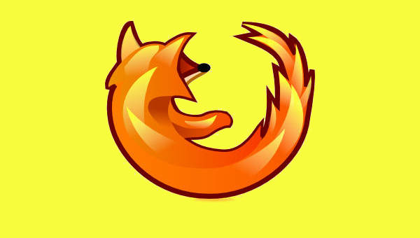 Firefox browser logo featuring an orange fox wrapped around a blue globe, set on yellow background.
