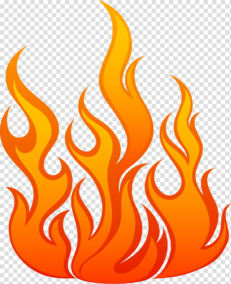 Vibrant orange and yellow cartoon-style flames on transparent background, stylized with dynamic upward motion.