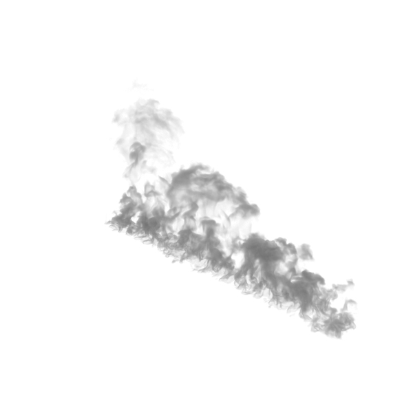 A diagonal plume of gray smoke rising against a white background, with swirling textures and varying opacity.
