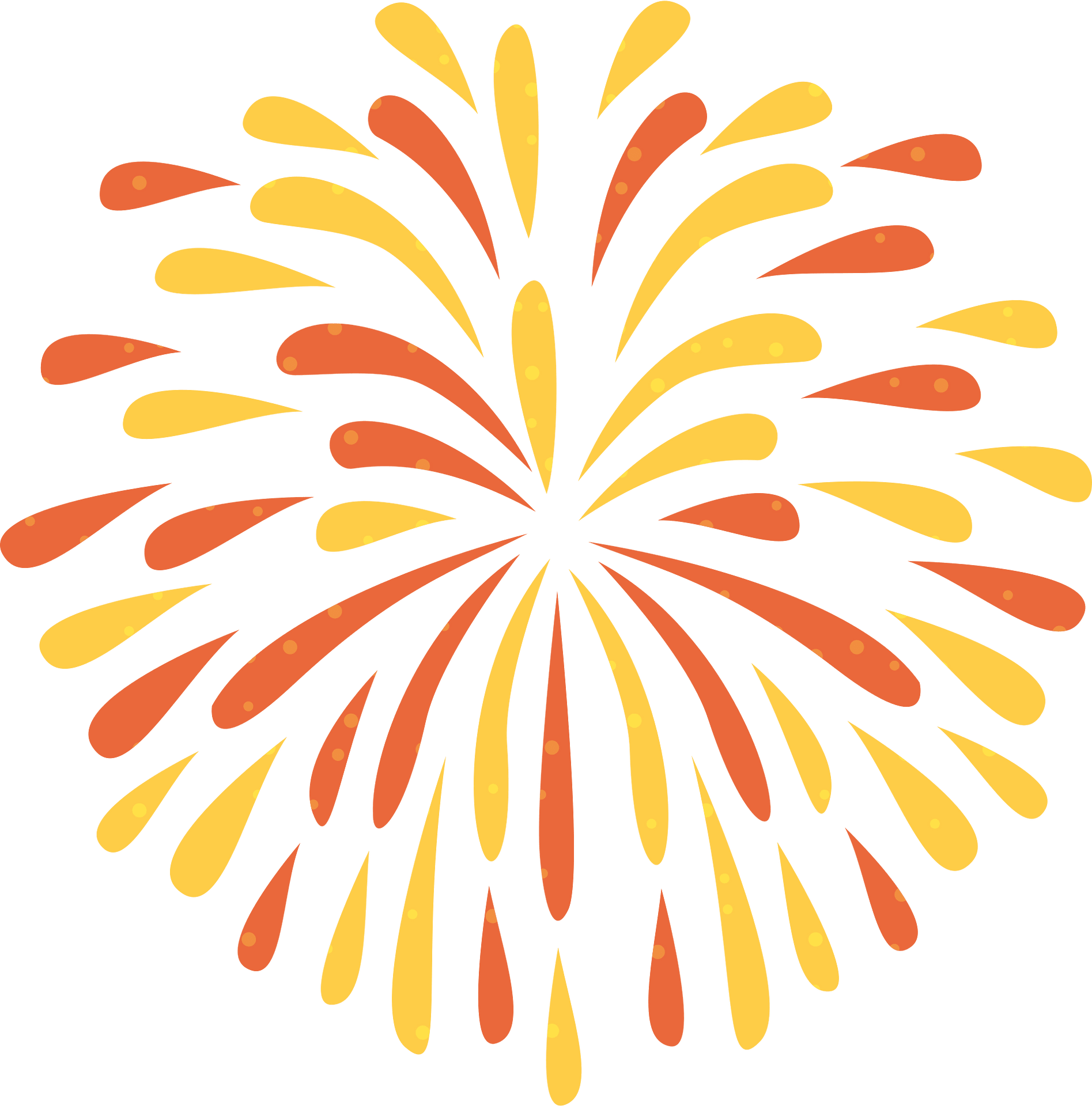 Stylized orange and yellow firework burst on dark green background, flat vector illustration.