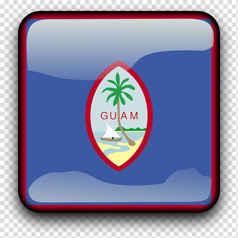 Flag of Guam featuring a blue field, red border, and central seal with palm tree, sailboat, and "GUAM" text.