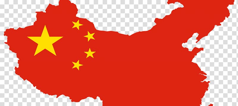 Red map of China overlaid with the national flag’s five yellow stars on a transparent background.