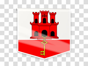 Coat of arms of Gibraltar featuring a red castle with three towers and a golden key on a white and red shield.