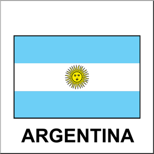 Flag of Argentina featuring light blue and white horizontal stripes with a golden Sun of May in the center.