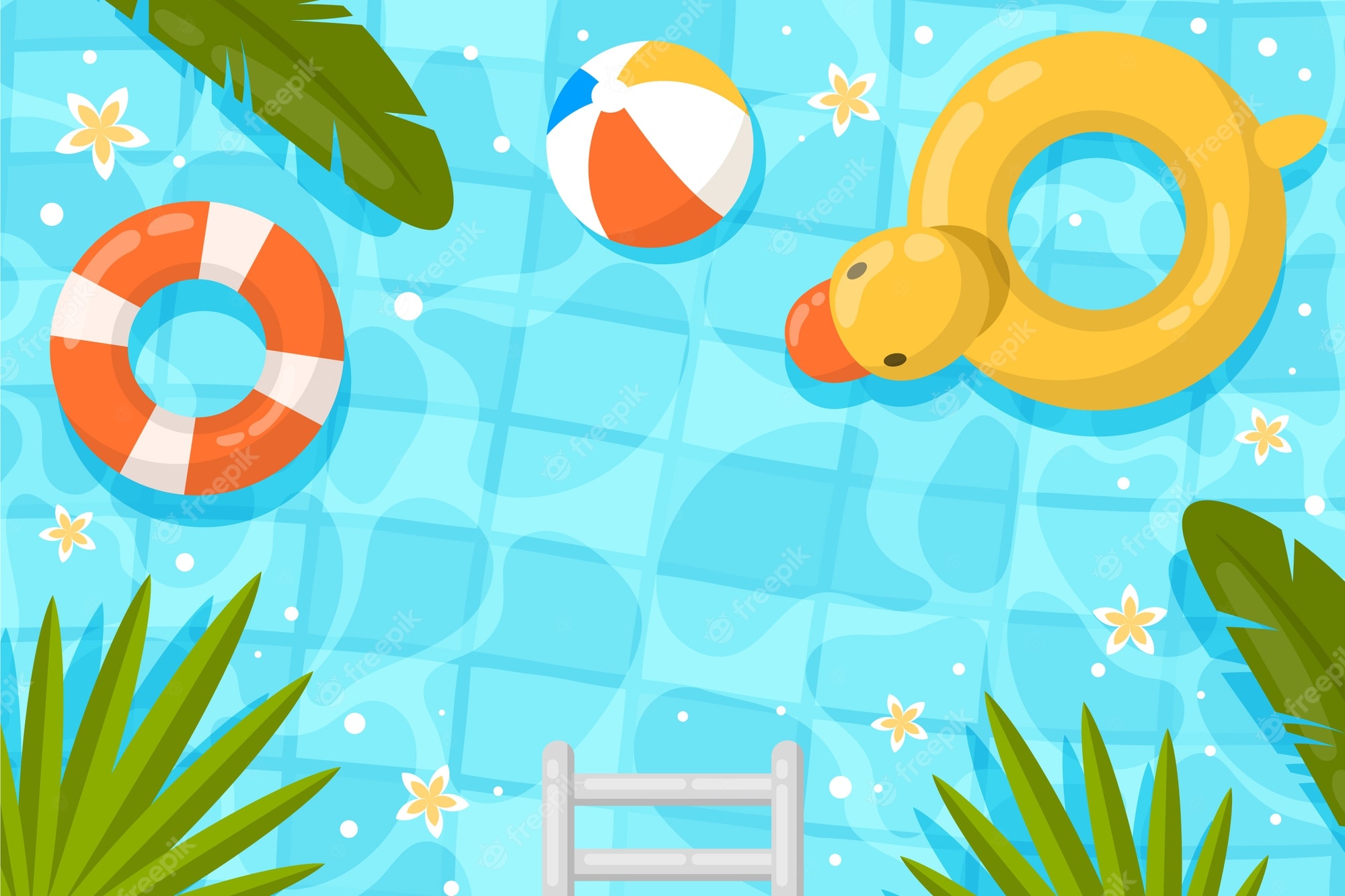 pool-party-frame-with-pool-floats-on-swimming-pool-background-clip