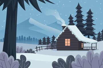Cozy Winter Cabin Scene - Serene Mountain Retreat Illustration