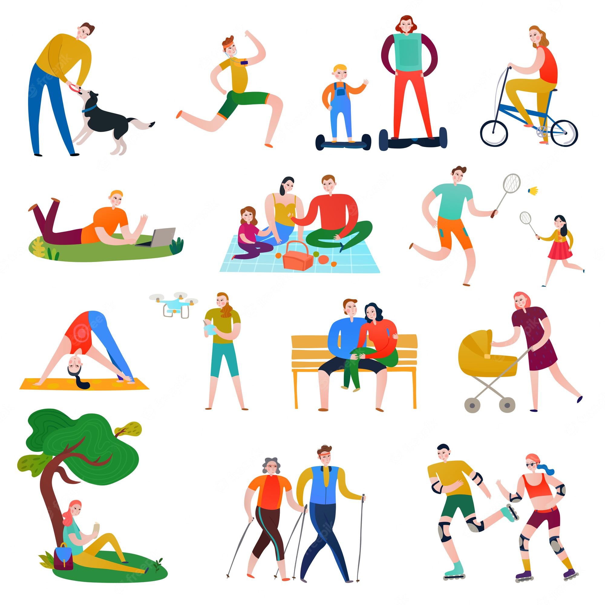 People Relaxing In Urban Park Set Summer Outdoor Activities Clip Art 
