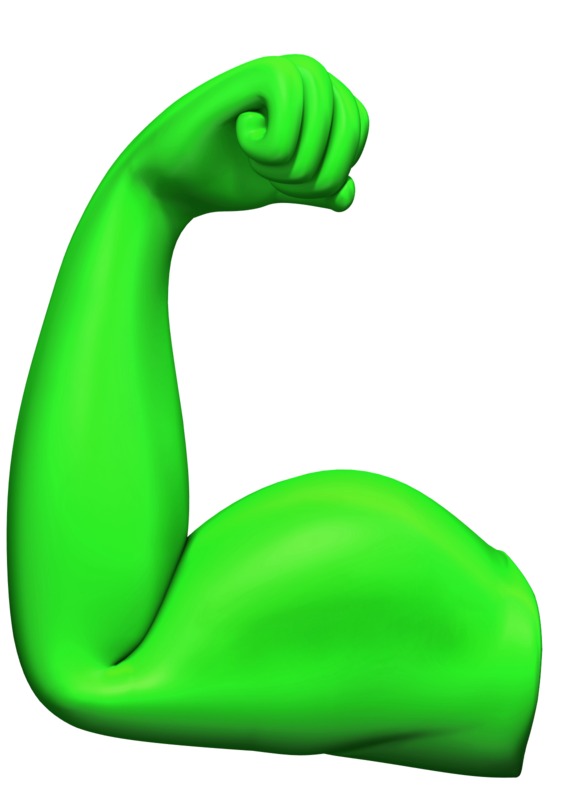 Bright green 3D-rendered flexed bicep arm symbolizing strength, power, or eco-energy.