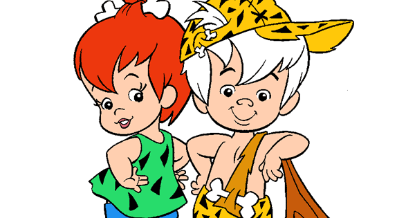 Pebbles and Bamm-Bamm from The Flintstones, smiling side by side in classic cartoon style.