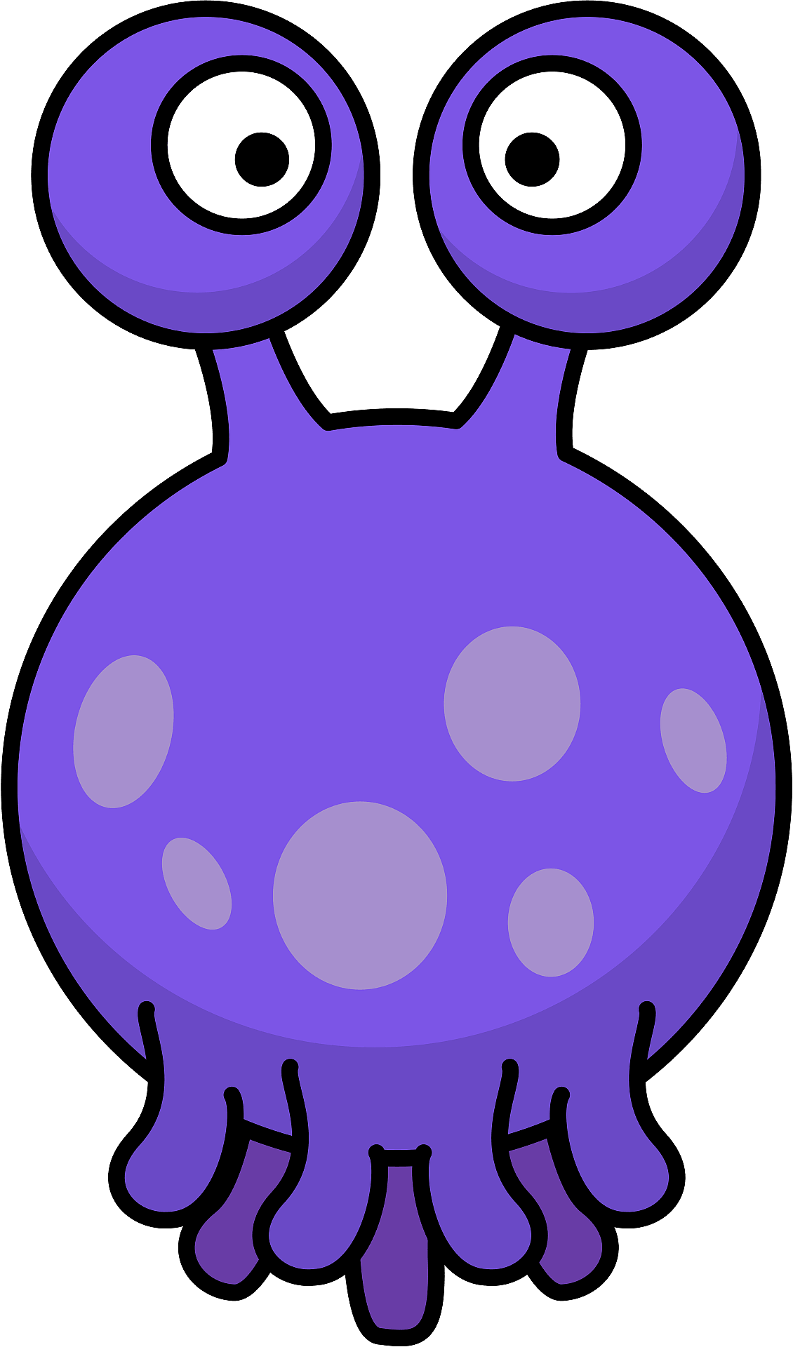 Purple cartoon jellyfish with big eyes, spotted body, and flowing tentacles.