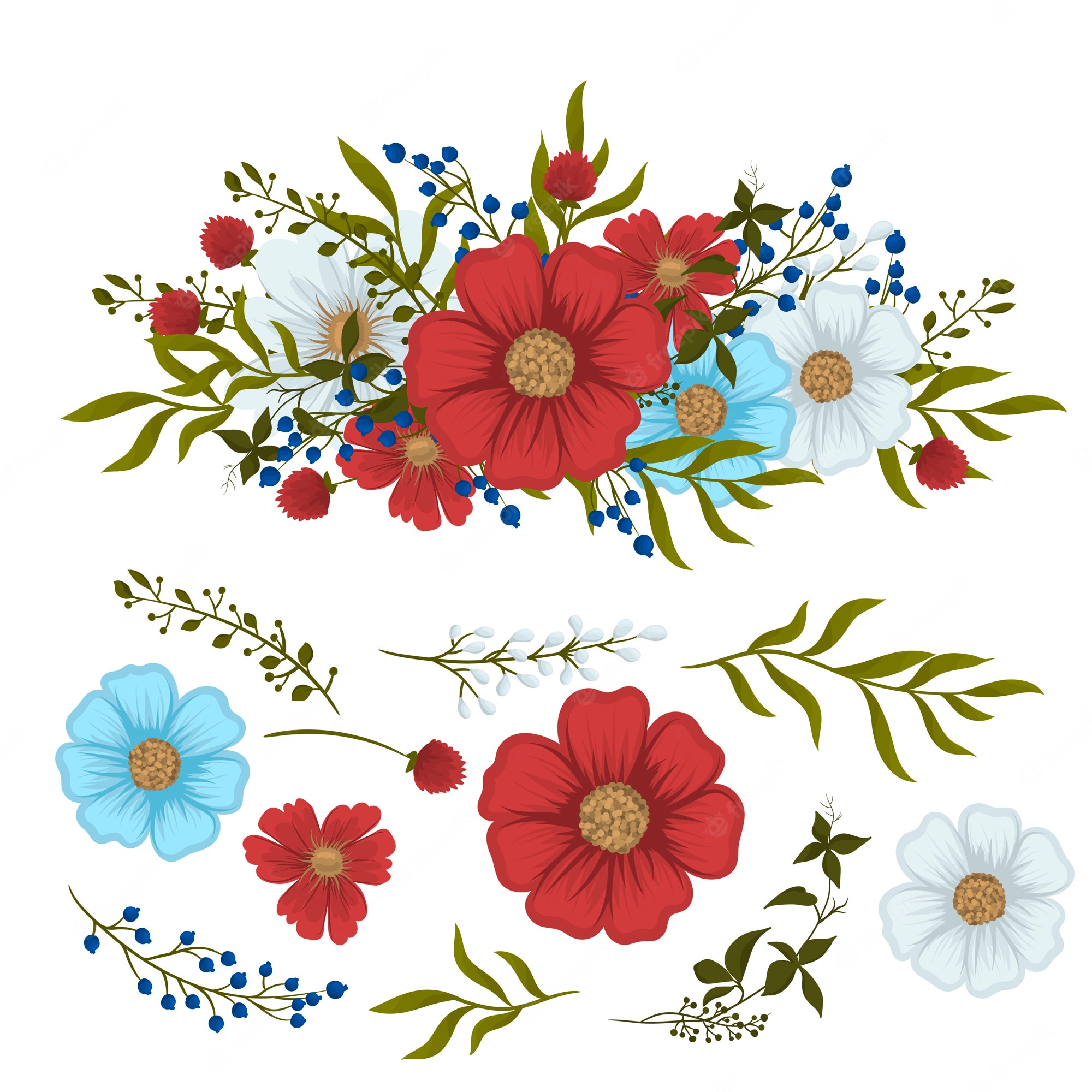 Red white and blue flowers clipart