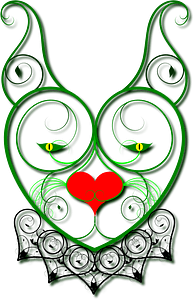Ornamental Heart with Cat Eyes - Whimsical Love Symbol Art