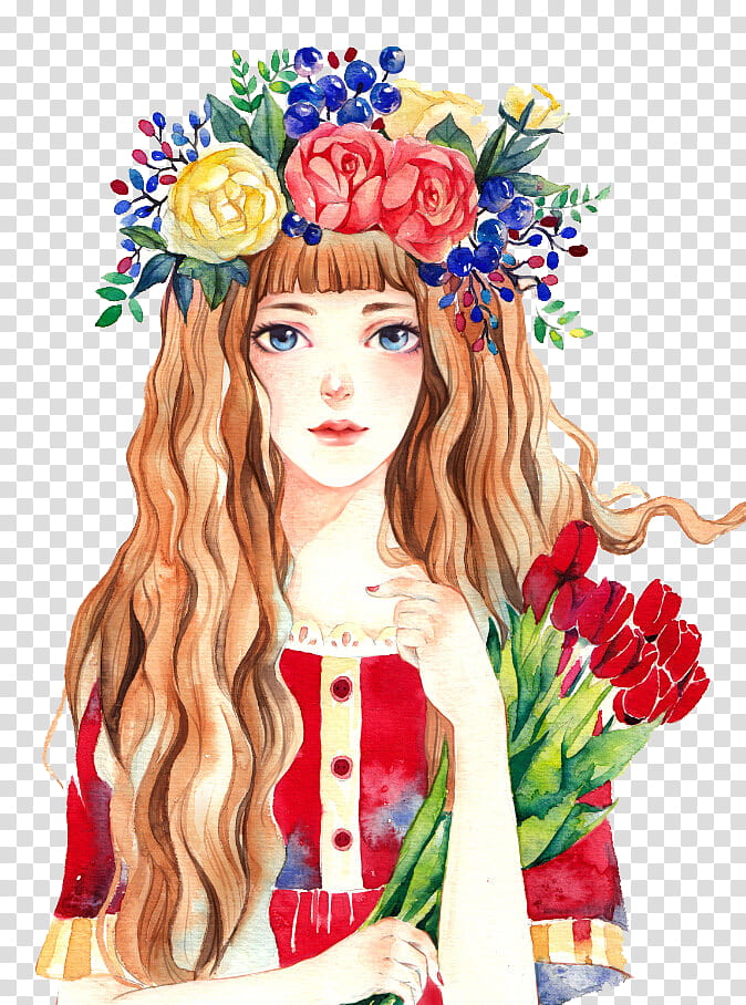 Woman with flower hair illustration, beautiful transparent Clip Art