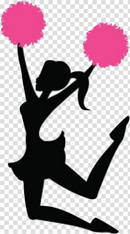 Cheerleader Silhouette with Pink Pom-Poms - Free PNG Clipart