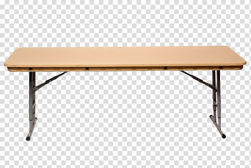 Light beige folding table with metal legs, set against transparent background.