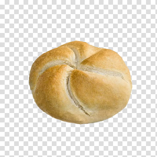 Golden-brown round bread roll with scored top, soft crust and artisanal appearance on transparent background.