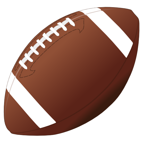 Brown American football with white stripes and laces, shown in side view.