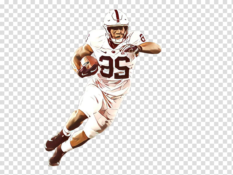 Stanford football player #35 in white uniform running with the ball, wearing helmet and gloves.