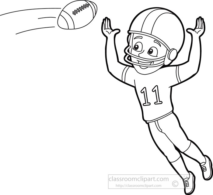 Football Coloring Page - Player Catching Ball | Classroom Clipart