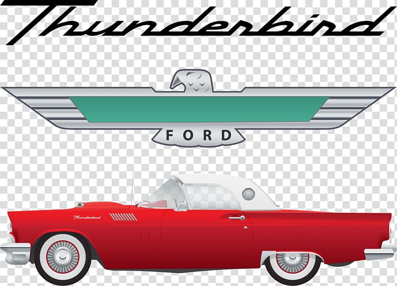 Classic 1957 Ford Thunderbird convertible with iconic eagle emblem and "Thunderbird" script logo.
