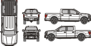 Ford F-150 Pickup Truck Blueprint Diagram - Multi-Angle Technical Illustration