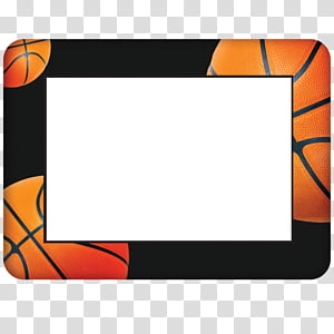 Black photo frame with orange basketball graphics in corners on transparent background.