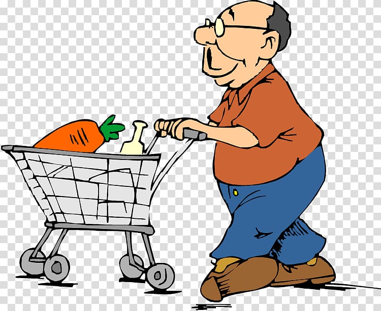 Grocery Shopping Illustration - Friendly Senior Shopper Clipart