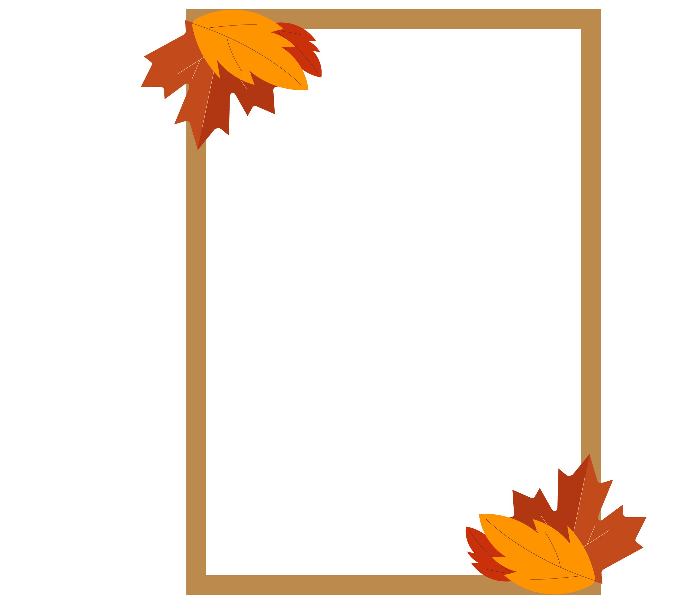 Autumn-themed rectangular frame with maple leaves in orange and red at top-left and bottom-right corners.
