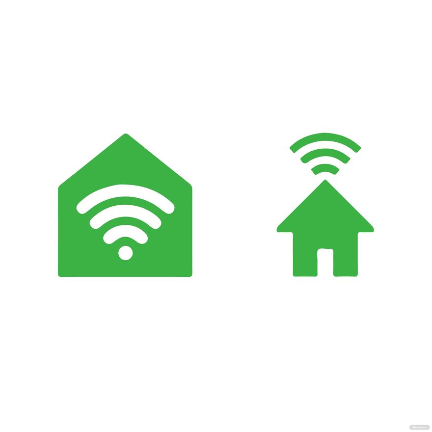 Two green house icons: one with internal Wi-Fi signal (connected home), the other with external signal (outdoor coverage).