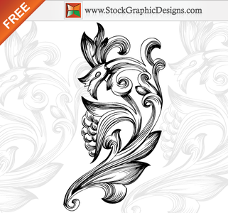 Intricate black-and-white floral and avian ornamental design, suitable for tattoos or decorative art.