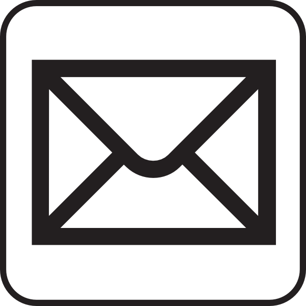 Black outline envelope icon on white background, representing email or messaging.