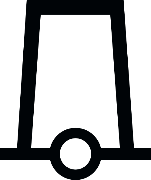Abstract black geometric logo featuring a trapezoidal frame with a central circle intersecting a horizontal line.