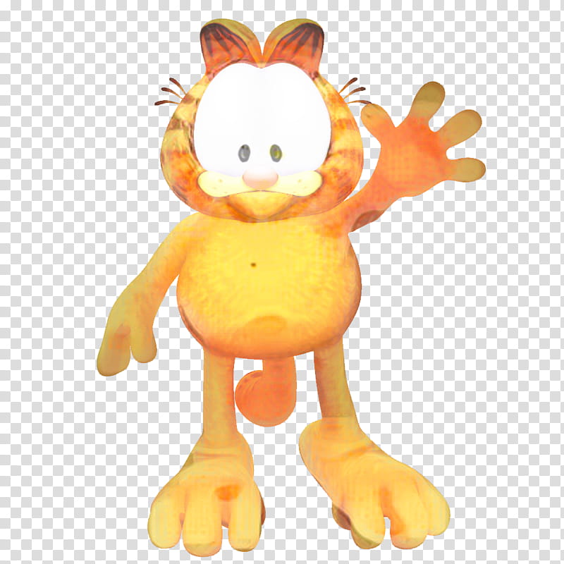 Garfield the orange tabby cat waving cheerfully with a 3D-rendered, textured appearance on transparent background.