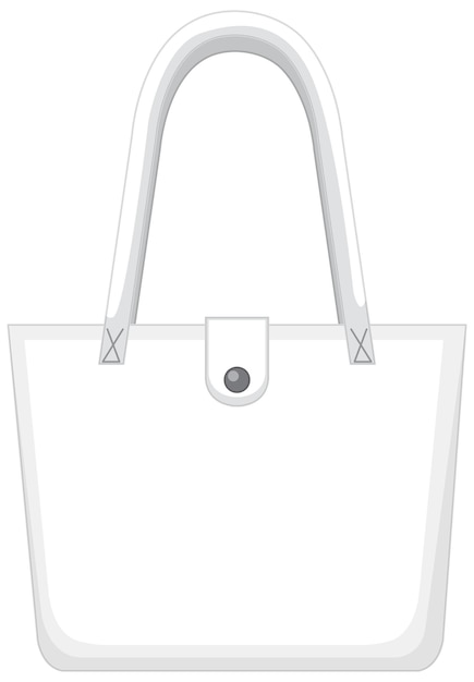 Minimalist white tote bag with arched handles and front snap closure, clean vector illustration.