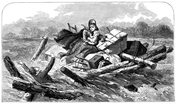 Historical Flood Disaster Illustration - 19th Century Engraving