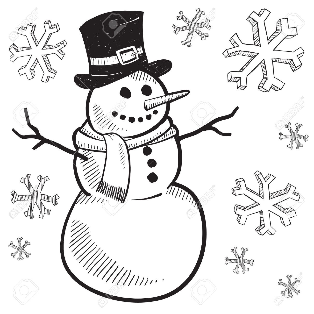 Black and White Christmas Snowman Clip Art - Black and White - Clip Art ...