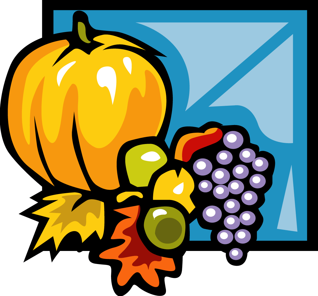 Fall Harvest Clipart - Pumpkin, Grapes & Autumn Leaves Illustration