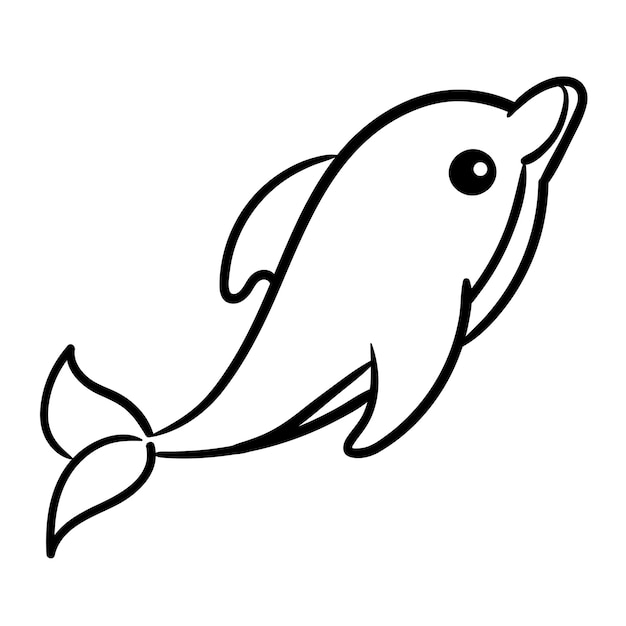 Simple black-and-white line drawing of a smiling dolphin leaping upward.