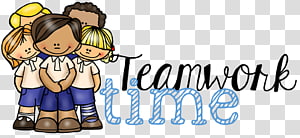 Four diverse children huddled together with "Teamwork Time" text, symbolizing collaboration and unity in education.