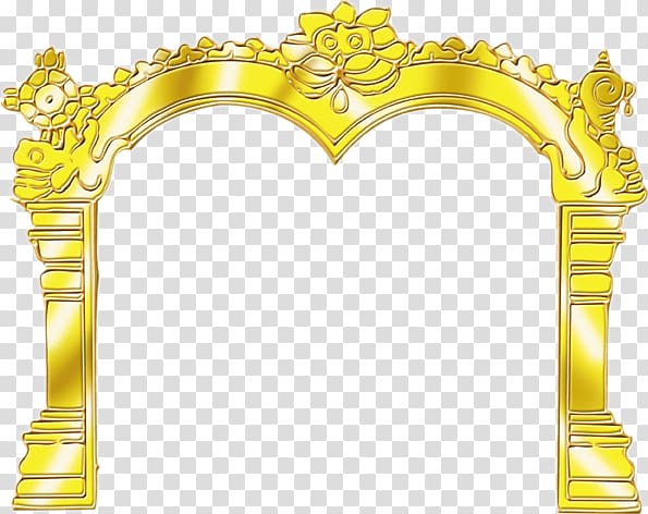 Golden ornate arch frame with floral and scrollwork details on transparent background.