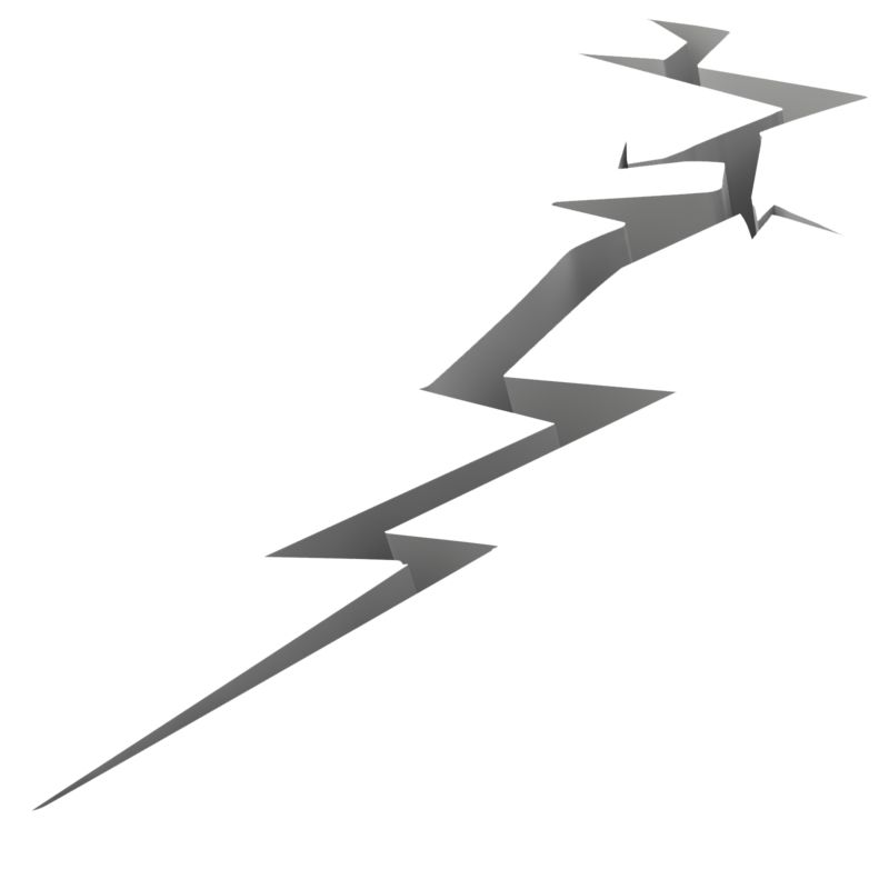 Gray 3D lightning bolt graphic on white background, sharp zigzag shape with depth and shadow.