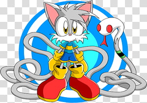 A gray anthropomorphic cat with yellow gloves and red shoes, entangled in coiled gray tentacles beside a white snake-like creature.