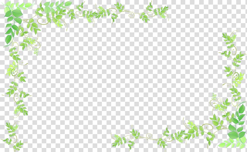Green leafy vine border frame with delicate swirls on transparent background