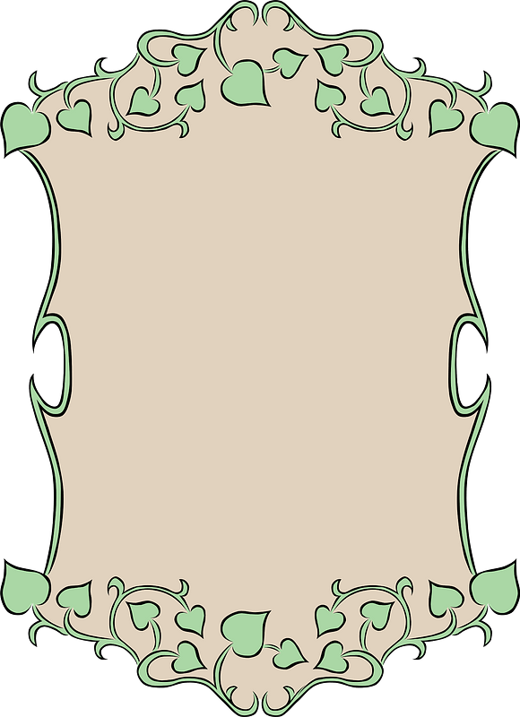 Decorative vintage frame with green ivy vines and heart-shaped leaves on beige background.
