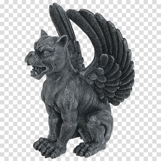 Stone gargoyle statue with wings spread, fierce expression, and detailed musculature on transparent background.
