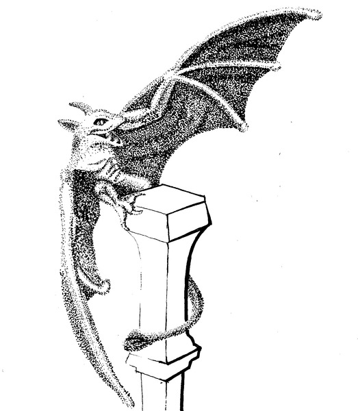 Gothic Dragon Statue Illustration - Stippled Fantasy Art