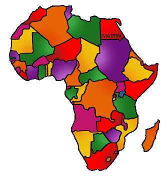 Colorful political map of Africa with labeled countries, including Martinique (erroneously placed).