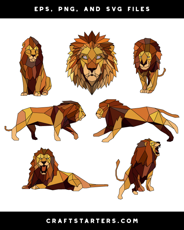 Low-Poly Lion Vector Pack - EPS, PNG & SVG Files for Designers