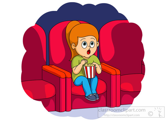 Girl Watching Movie in Theater - Free Clipart Image